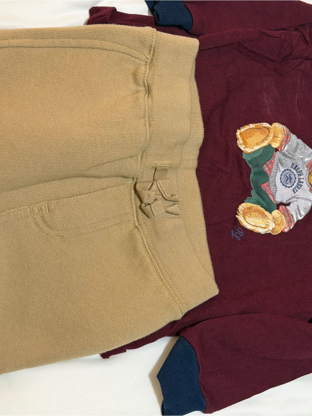 Polo by Ralph Lauren Kids Tan Joggers with Burgundy Bear Sweatshirt Set